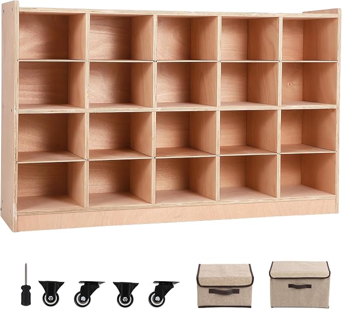 20 Cubbies Wall Mount Wooden Cubby Storage Organizer, 47.6 Inch Wide Daycare - Image 7