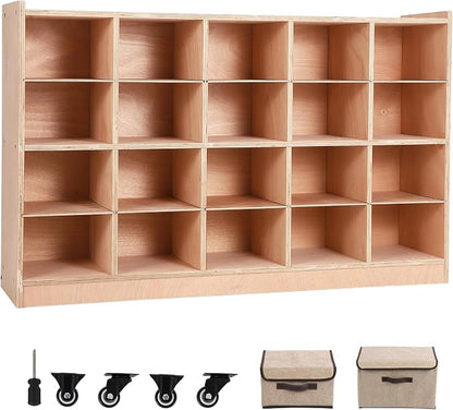 20 Cubbies Wall Mount Wooden Cubby Storage Organizer, 47.6 Inch Wide Daycare - Image 7
