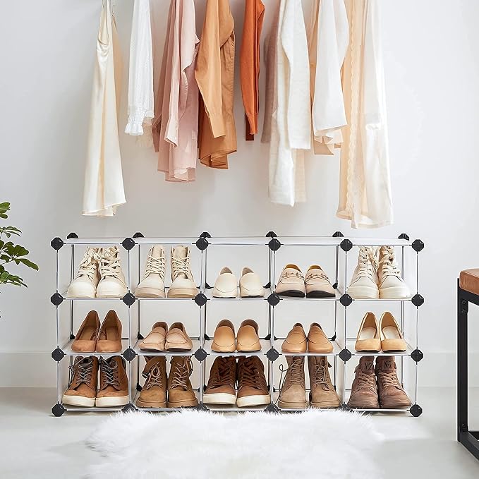 SONGMICS Shoe Rack with 16 Cubes, Interlocking Plastic Shoe Organizer, DIY - Image 4