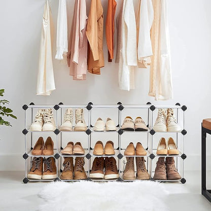 SONGMICS Shoe Rack with 16 Cubes, Interlocking Plastic Shoe Organizer, DIY - Image 4