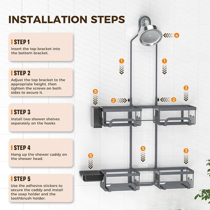 REINHARDT Adjustable Shower Caddy Hanging Split Shower Caddy - Image 8