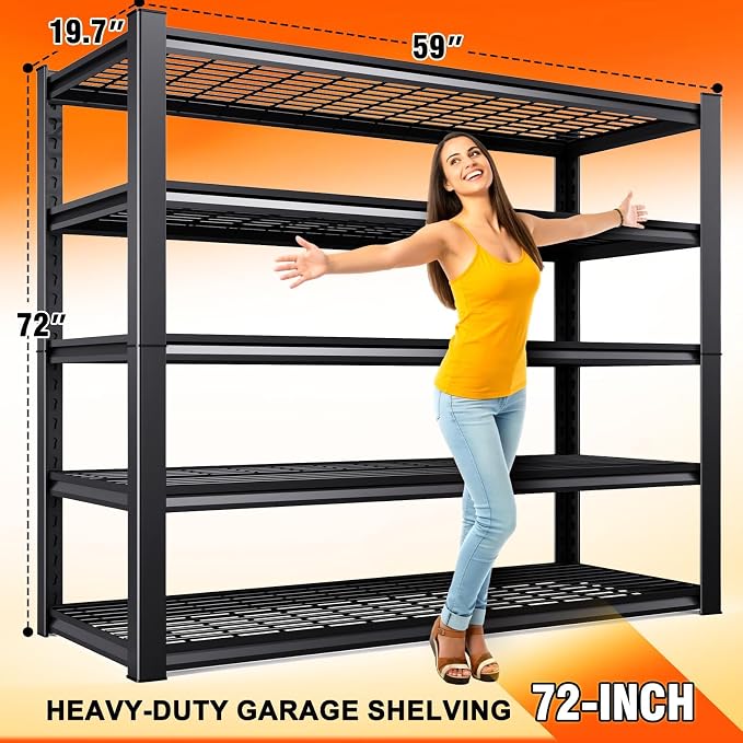 3-Pack 59"W Storage Shelves, 5 Tier Adjustable Heavy Duty Storage Shelves - Image 3