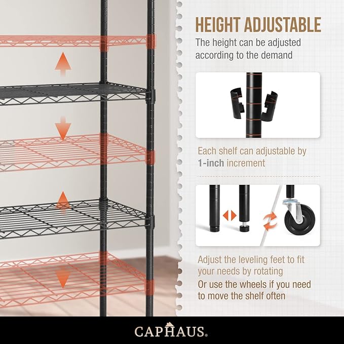 CAPHAUS NSF Heavy Duty Wire Shelving w/Wheels, Leveling Feet & Liners, Storage - Image 4