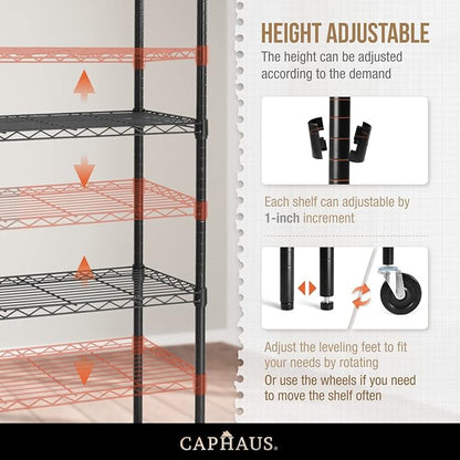 CAPHAUS NSF Commercial Grade Heavy Duty Wire Shelving w/Wheels, Leveling Feet & - Image 4