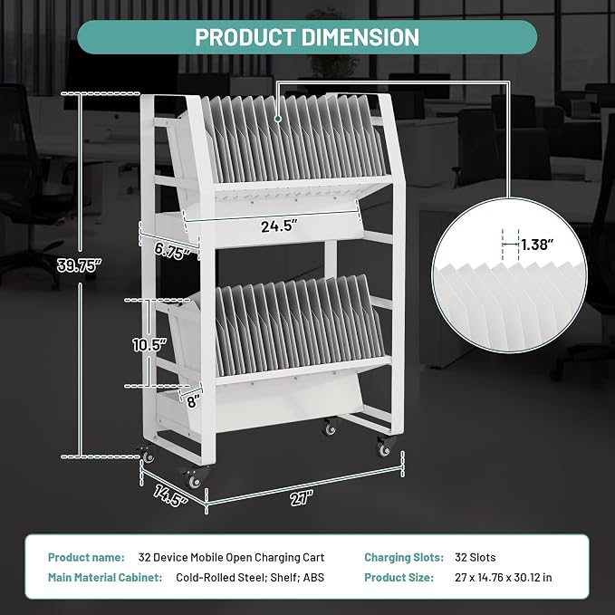 32-Device Mobile Charging Storage Cart, Lockable Charging Station - Image 2