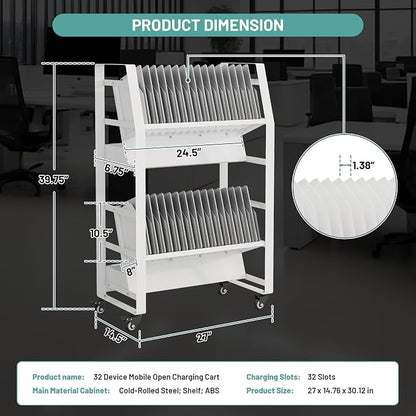 32-Device Mobile Charging Storage Cart, Lockable Charging Station - Image 2