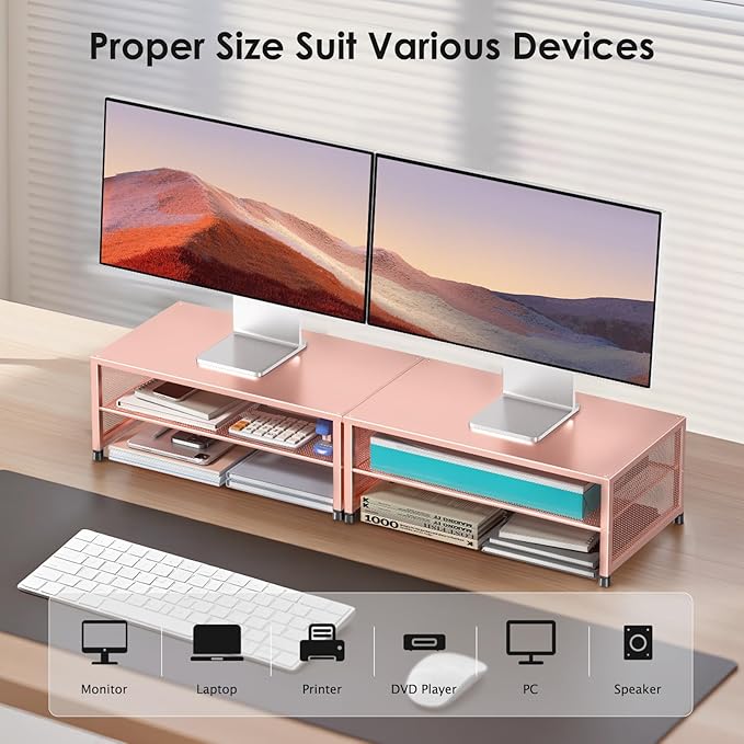 Desk Organizers and Accessories, 2-Tier Metal Computer Monitor Stand Riser - Image 4