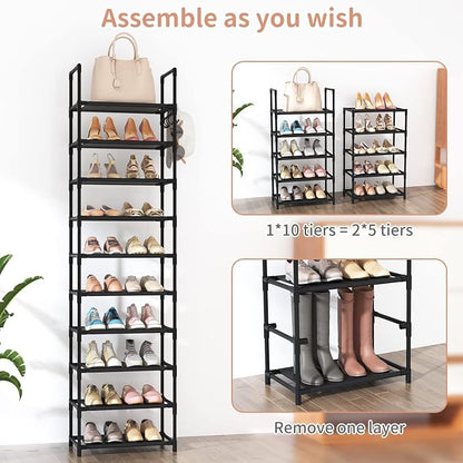 LANTEFUL 10 Tiers Tall Shoe Rack 20-25 Pairs Boots Organizer Storage Sturdy - Image 5