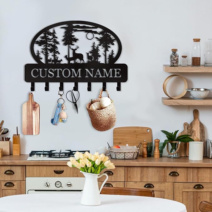 Personalized Key Holder for Wall, Custom Metal Deer Cabin Key Hooks - Image 4