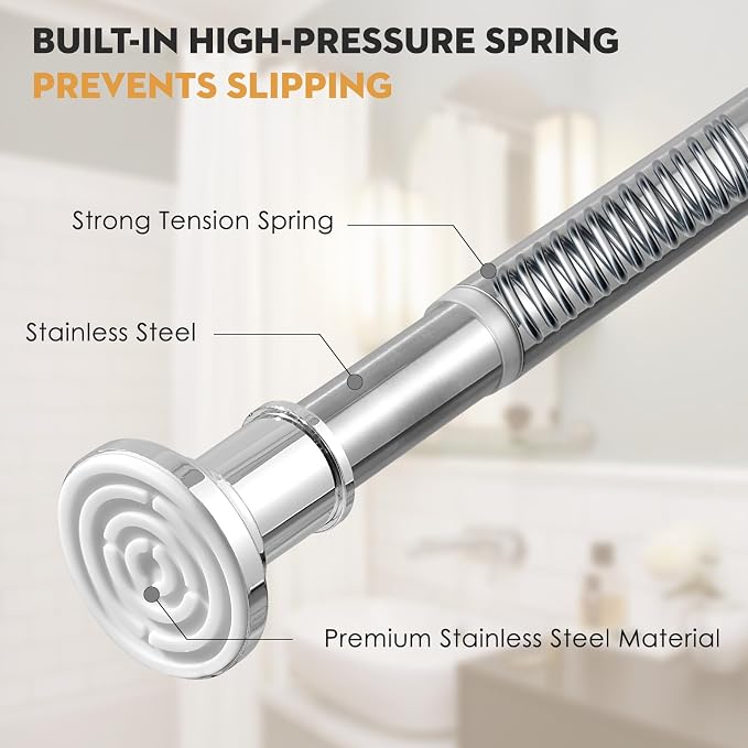 Silver Long Curtain RodTension Shower Curtain Rods 30 to100 inch Adjustable - Image 2