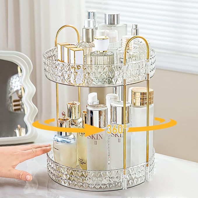 Rotating Makeup Organizer for Vanity, 2 Tier Perfume Skincare Storage for Women - Image 2