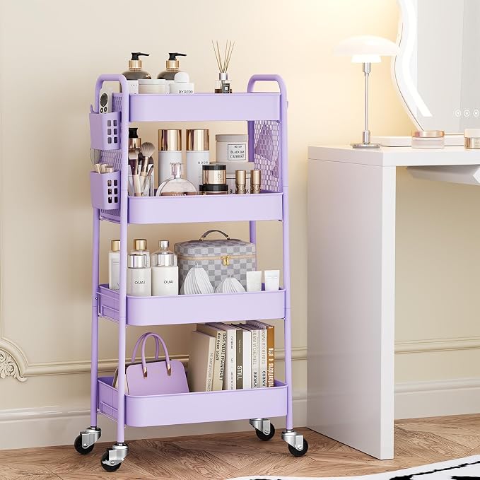 TOOLF 4 Tier Rolling Cart with Pegboard, Metal Storage Organizer Cart with - Image 3