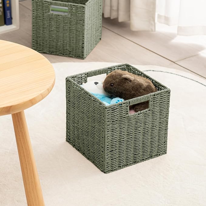 Handwoven Paper Woven Cube Basket Organizer - Image 8