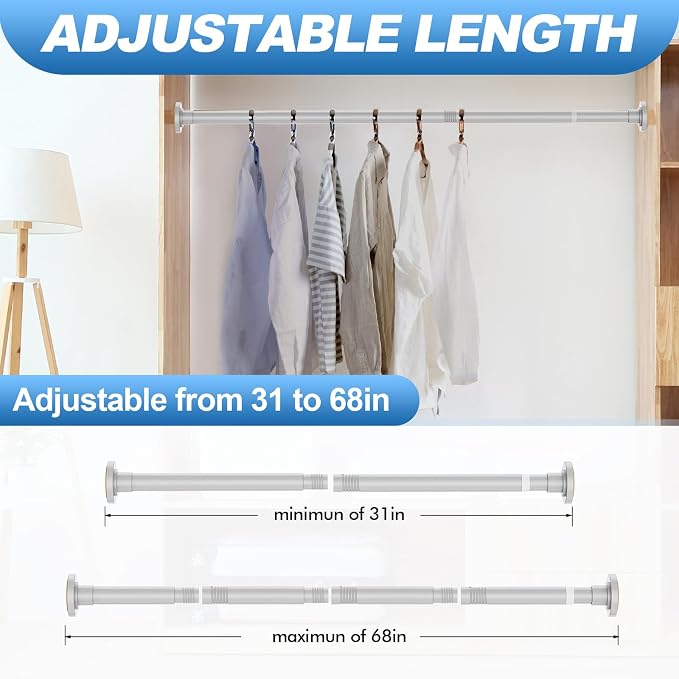 CorkLatta Silver Shower Curtain Rod 31 to 68 Inch, 1 Inch Diameter Adjustable - Image 4