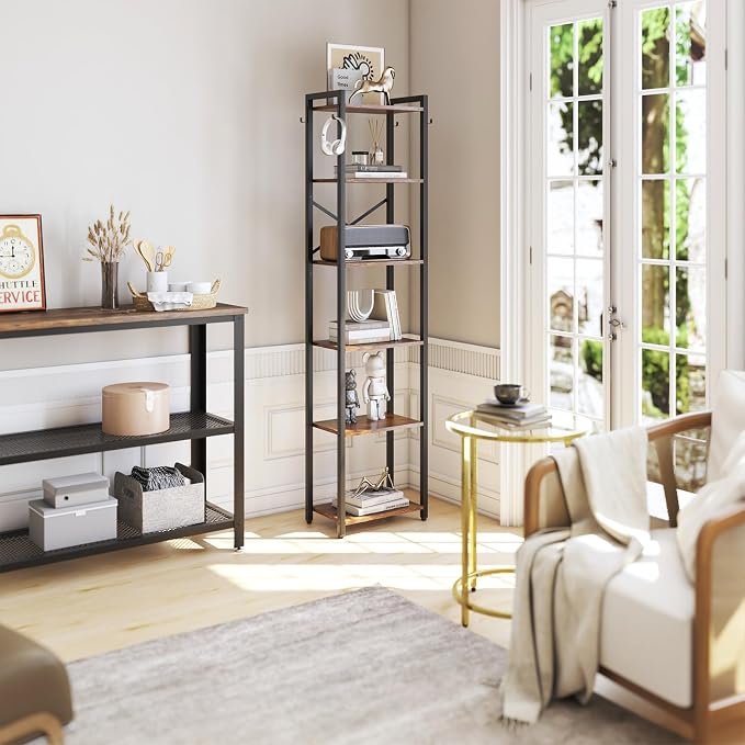 YMYNY Bookshelf, 6-Tier Ladder Shelf Organizer, Narrow Shelving Unit, Corner - Image 4