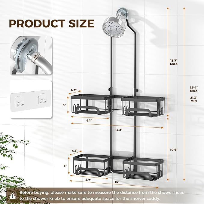 REINHARDT Shower Caddy Hanging for Handheld Showerheads Adjustable Split Shower - Image 6