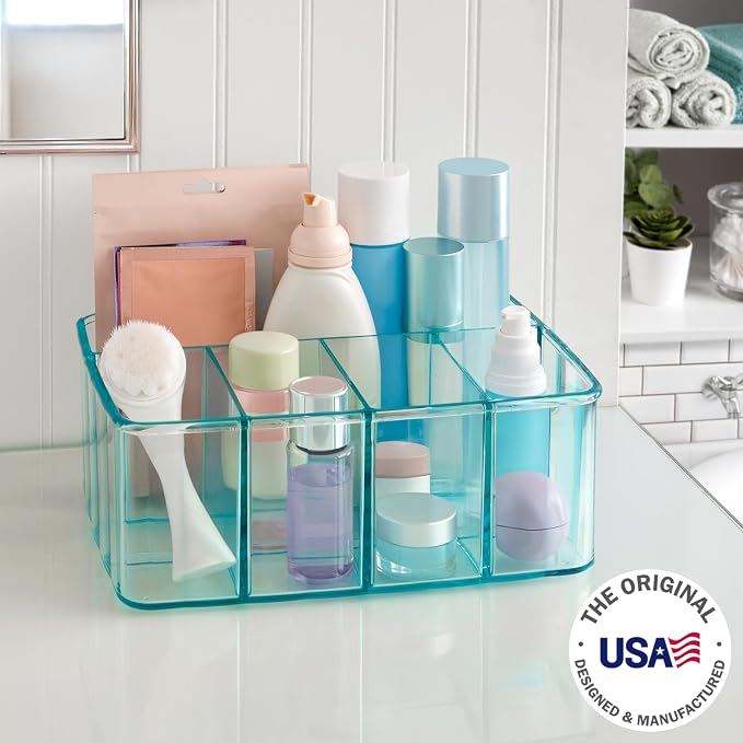 STORi 5-Compartment Plastic Organizer, Ocean Mist, Rectangular Divided Makeup - Image 2