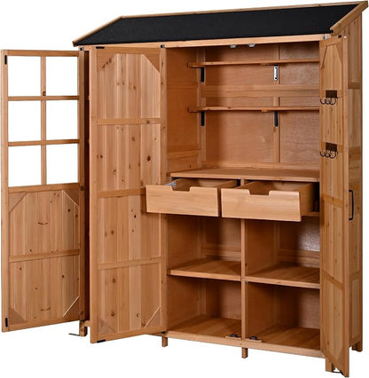 Merax Potting Bench with Waterproof Roof, Patio Garden Shed with 3 Doors - Image 8