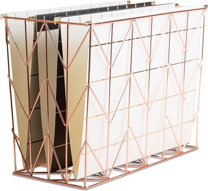 U Brands Hanging File Desk Organizer, Rose Gold Wire Metal - Image 2
