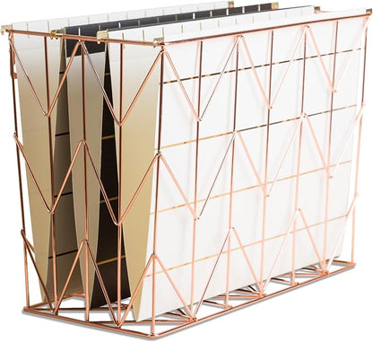 U Brands Hanging File Desk Organizer, Rose Gold Wire Metal - Image 2
