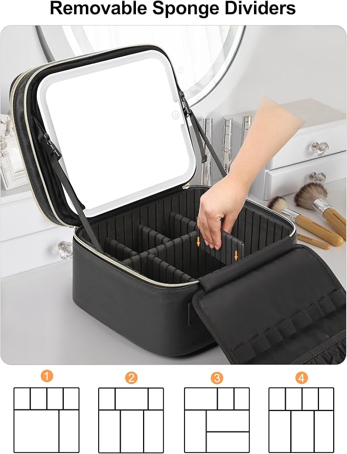 Relavel Makeup Bag with LED Mirror, Small Travel Makeup Case with Rechargeable - Image 3