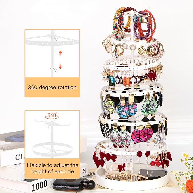 17Dec 6 Tier Rotating Jewelry Organizer Stand, 230 Holes Earring Holder - Image 2