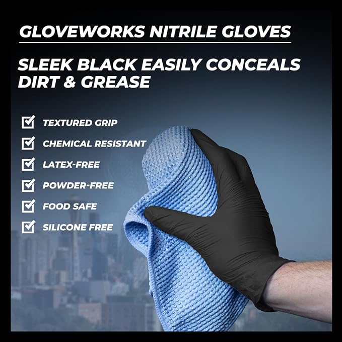 GLOVEWORKS Black Nitrile Gloves 5 Mil Disposable, Latex Free, Textured Grip - Image 6
