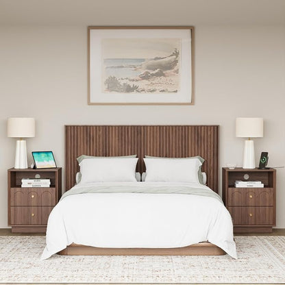 Nightstand with Charging Station, Mid Century Modern Nightstand with Arched - Image 9
