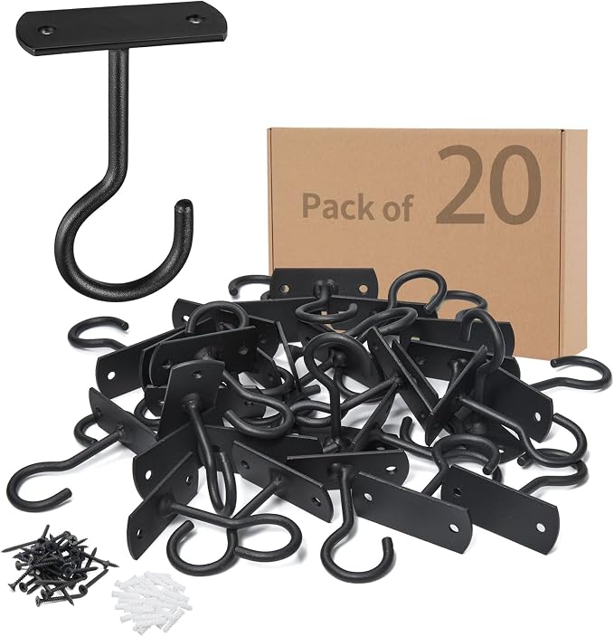 2.5in Ceiling Hooks Bulk for Hanging Plants 20Pack Black by QualityEfficiency