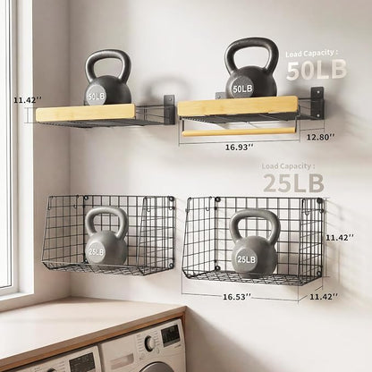 Wall Mounted Laundry Room Shelves, Wire Baskets - Image 3