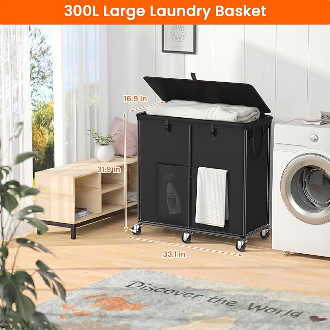 80 GAL Laundry Hamper with Lid, Rolling Laundry Basket with Wheels and Bag | - Image 2