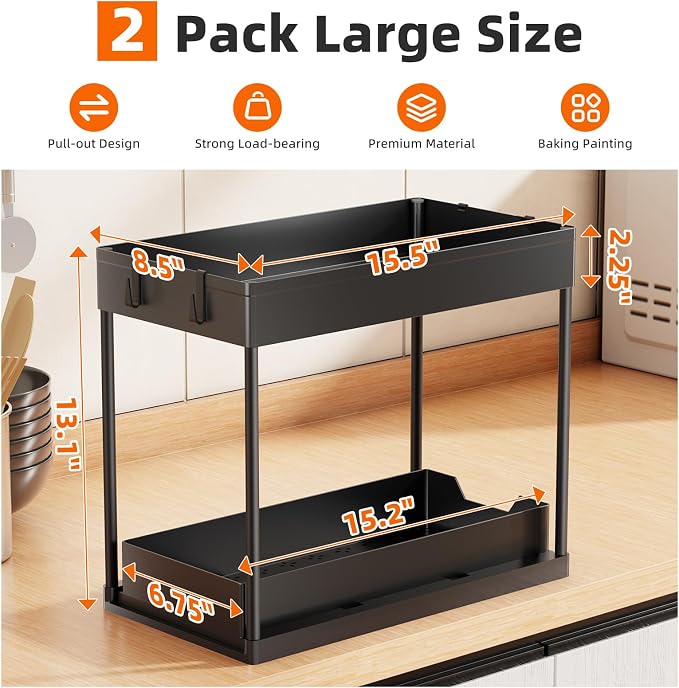 Simple Trending Under Sink Organizer 2 Pack, Sink Pull-Out Sliding Storage - Image 2
