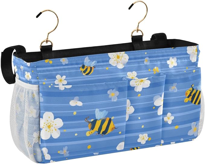 Blue Striped Sakura Bees Bedside Caddy - Image 2