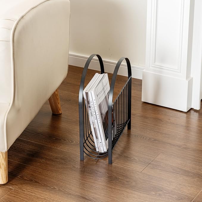 MyGift Deluxe Mid Century Metal Wire Magazine Rack in Matte Black Finish - Image 5