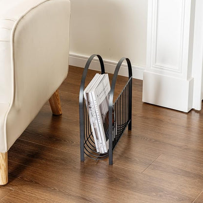 MyGift Deluxe Mid Century Metal Wire Magazine Rack in Matte Black Finish - Image 5