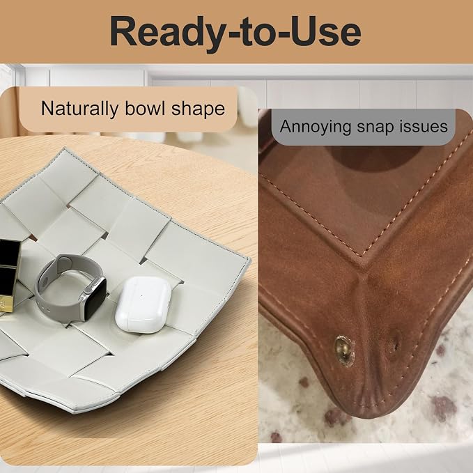 MSJGA Valet Tray for Men and Women PU Leather Key Holder Bowl for Entryway - Image 3