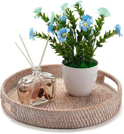 Round Rattan Serving Tray Decorative Woven Ottoman Trays - Image 8