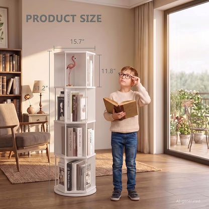 VIWODS 4 Tier Rotating Bookshelf Tower, 360° Display Spinning Bookcase - Image 2