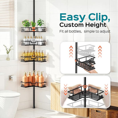HAMITOR Shower Caddy Tension Pole: 4-Tier Adjustable Corner Bathroom Organizer - Image 6