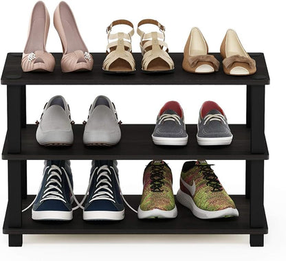 Furinno Turn-S-Tube 3-Tier Shoe Rack, Espresso/Black - Image 3