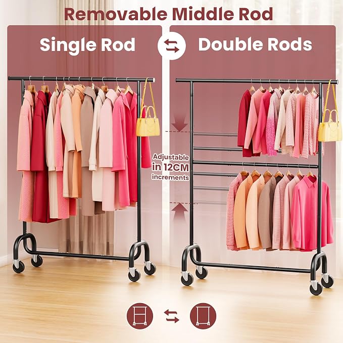 Heavy Duty Clothes Rack Load 600 LBS, Rolling Clothing Rack - Image 4