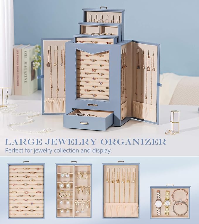 Homde Jewelry Organizer with Transparent Window Necklace Hooks Gift - Image 5