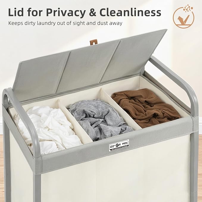 STORAGE MANIAC 3 Section Laundry Sorter, 60 Gal. Laundry Hamper Cart - Image 5
