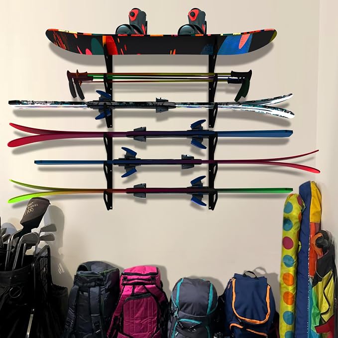 UNITEDPOWER Ski Storage Rack, Wall Mounted Snowboard Organizer Shelf, Wall - Image 7