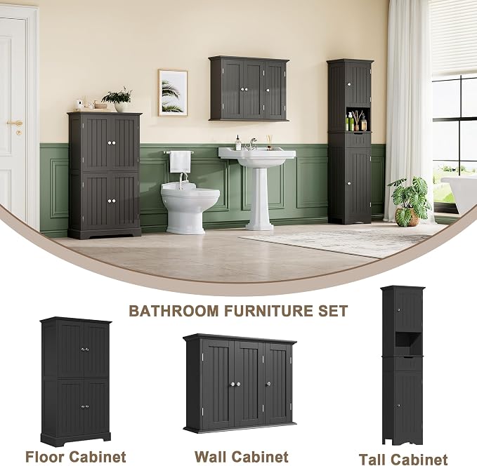 ChooChoo Laundry Cabinet with 3 Doors and Adjustable Shelves | 9.06"D x 31.1"W - Image 5
