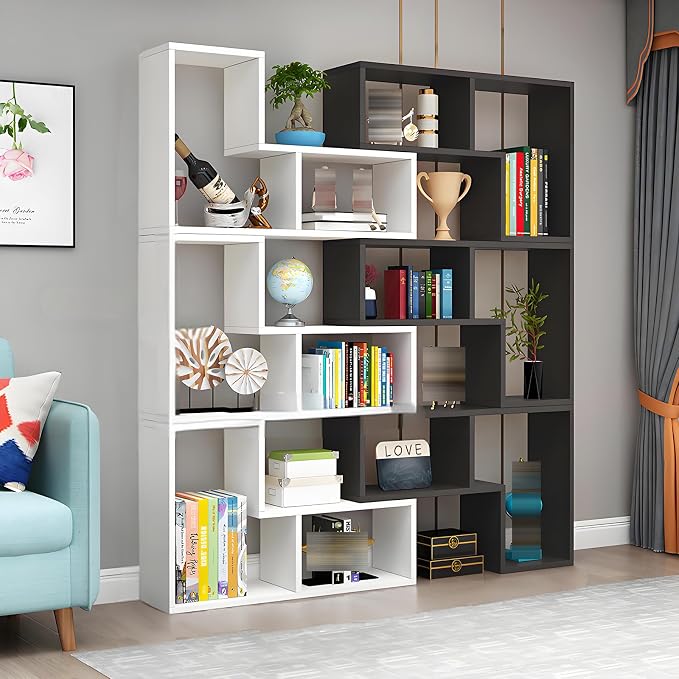 Expandable Bookcase with Adjustable Width, Wooden Room Divider Bookshelf by Unknown