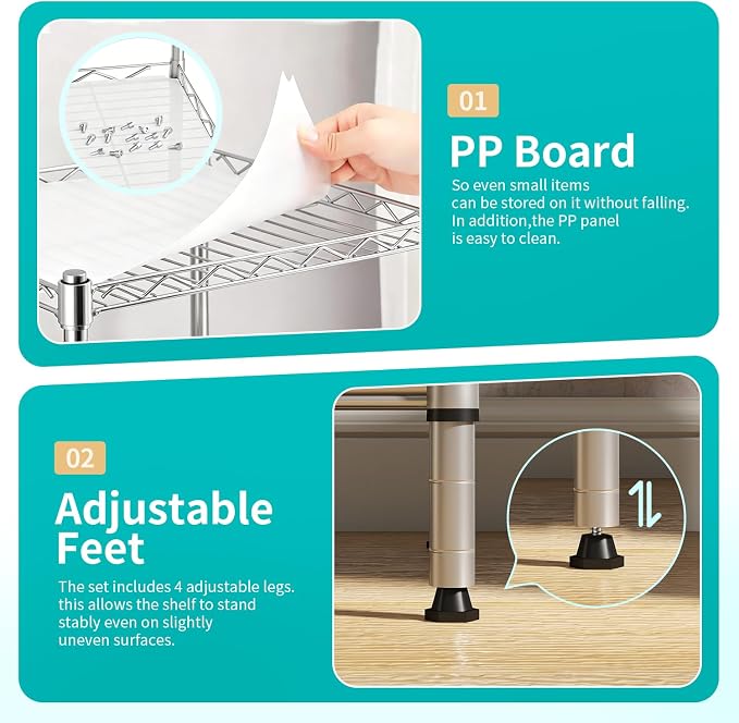 BestOffice | 4-Tier Wire Storage Shelves | 12"D x 18"W x 44"H | Chrome | - Image 4