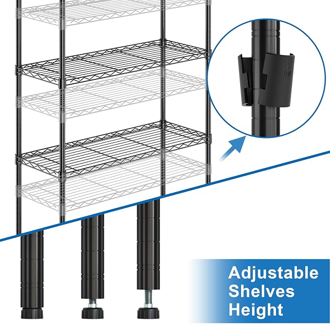 Auslar 3-Tier Heavy Duty Wire Shelving Adjustable Metal Storage Rack Black | - Image 6