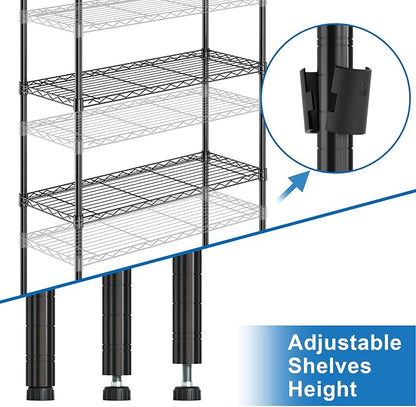 Auslar 3-Tier Heavy Duty Wire Shelving Adjustable Metal Storage Rack Black | - Image 6
