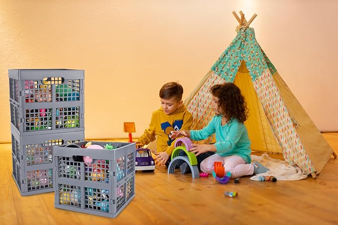 3-Pack Collapsible Plastic Storage Crates, Foldable Crates - Image 7